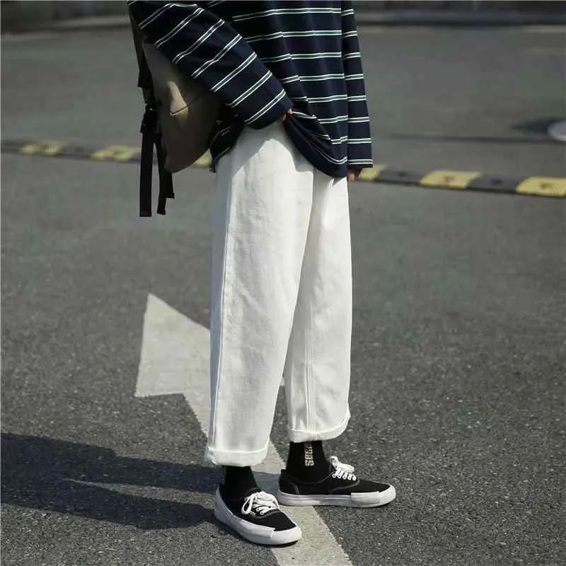 ジーンズ メンズ 男性用 韓国 ゆったり ストレート デニムパンツ ジーパン ワークパンツ ワイドパンツ カジュアル 大きいサイズ 白 ブルー ブラック(x2)