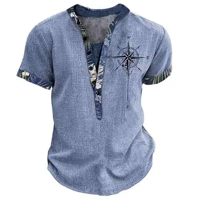 Tシャツ メンズ 男性用 3Dプリント ポリエステル Vネック 半袖 プルオーバー トップス カットソー 修身型 スリム カジュアルスタイル 普段使い 部屋着 春夏 吸湿速乾(x2)
