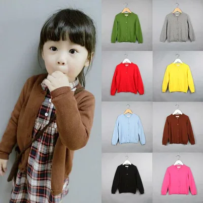 ニット キッズ カーディガン 長袖 春秋 男女兼用 ベビー 無地 トップス コットン 80cm 90cm 100cm 110cm 120cm 130cm 140cm かわいい 柔らかい 伸縮性 全12色(x2)