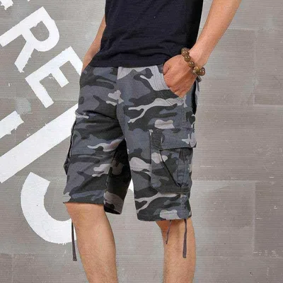 ハーフパンツ メンズ 男性用 迷彩柄 カーゴパンツ ワークパンツ ゆったり 多ポケット 厚手 綿 丈夫 普段使い アウトドア 春夏 カーキ/グレー/ブラック/ブルー/グリーン