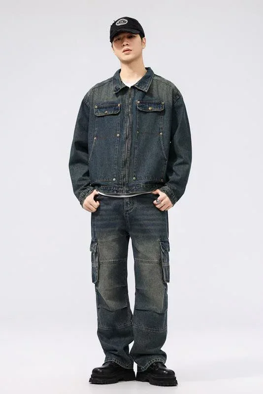 ジャケット 男性用 ブルゾン デニム 春秋 薄手 ヴィンテージ風 レトロ ゆったりサイズ M L XL 2XL 3XL 4XL 5XL