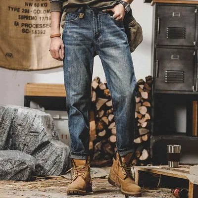 デニム メンズ デニムパンツ ジーンズ ストレート 水洗い加工 ウォッシュ加工 ブルージーンズ ジーパン 春秋 男性用