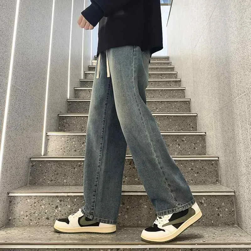 デニム メンズ ジーンズ ストレート レトロ ウォッシュ加工 ジーパン ワイドパンツ ルーズフィット デニムパンツ ブルージーンズ アメカジ