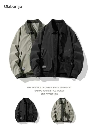 ジャケット メンズ 男性用 春秋物 アウター カジュアル トップス 長袖 コットン混紡 ブラック オリーブグリーン