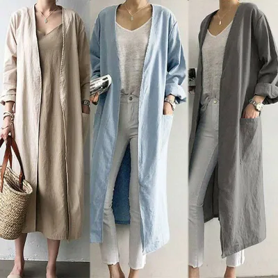 Linen jacket cardigan ladies linen cotton linen cotton thin summer outerwear light outerwear spring coat trench coat long free shipping
