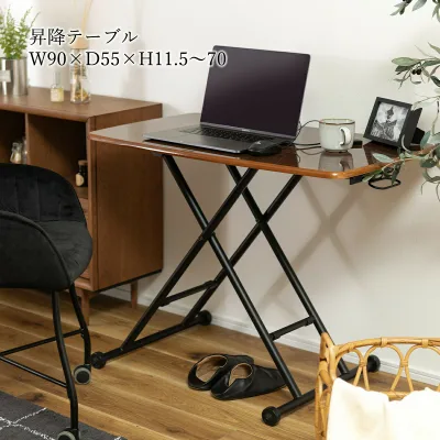 昇降テーブル 90cm 折り畳みテーブル ソファテーブル サブテーブル センターテーブル ダイニング デスク キャスター付き 収納 コンパクト 省スペース 高さ調節 一人暮らし コーヒーテーブル ブラウン シンプル 北欧 モダン 新生活 完成品