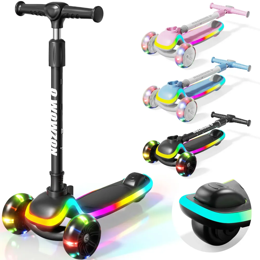 【限定12%OFFクーポン】キックボード 子供 キックスクーター O WOWZON 折り畳み式 フルカラーLED搭載 3段階高さ調節機能 音楽付き 3輪タイプ 軽量 後輪ブレーキ