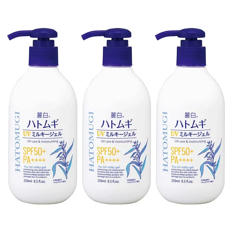【3個】麗白 ハトムギ UVミルキージェル SPF50+ PA++++ ポンプ 250ml 日焼け止め 日焼け止めジェル ジェル UV対策 麗白 ハトムギ UVミルキージェル SPF50+ PA++++ 熊野油脂