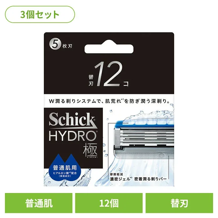 【3個セット】ハイドロ モイスチャーソリッドSP 極 普通肌 替刃 12個 シック ハイドロ カミソリ シェービング 髭剃り ハイドロ