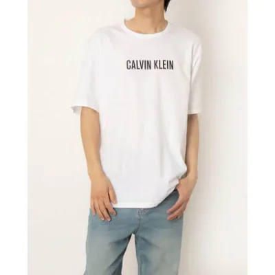 カルバン クライン Calvin Klein S/s Crew Neck White W/ BLack Logo (WHITE)