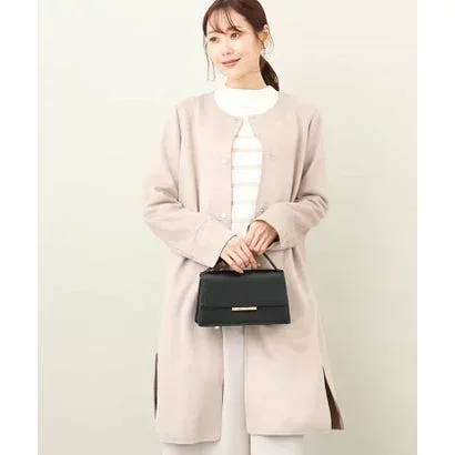 エムケー ミッシェルクラン MK MICHEL KLEIN フェイクスウェードノーカラーコート/洗える (ベージュ)