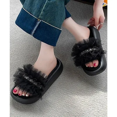 ミニミニストア miniministore 厚底 ミュールサンダル 美脚 韓国風夏靴 (ブラック)