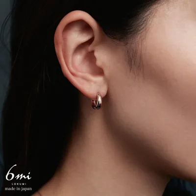 18K Hoop Earrings 6 Colors Allergy-free Made in Japan K18 Post Catchless One Touch Hoop Earrings Gold Plated K18 18K Small Matte Women Men Unisex Simple Nickel Free Silver Gold Pink Gold Office Present Gift lokumi
