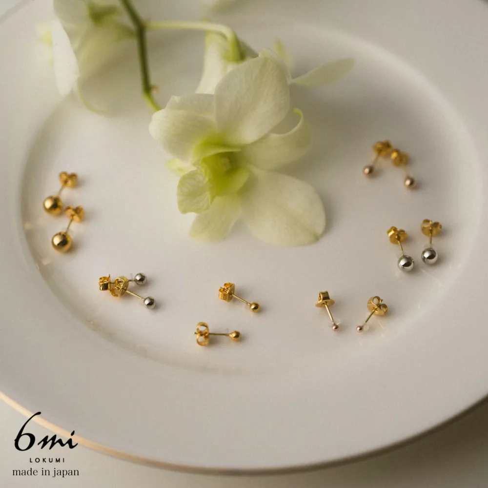 18K Ball Earrings 5 Sizes x 3 Colors Hypoallergenic Made in Japan K18 Posts K18 18K Gold Silver Pink Gold Women Men Unisex Small Small Simple Round Balls Extra Small Small Small 1.5mm 2mm 3mm 4mm 5mm Nickel Free Present Gift LOKUMI