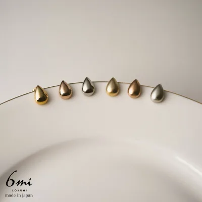 18K Drop Earrings 6 Coating Metal Hypoallergenic Made in Japan K18 Post Drop Craft K18 18K Matte Unique Small Women's One Point Silver K24 Gold Pink Gold Simple Nickel Free Present Handmade Gift Free Shipping lokumi