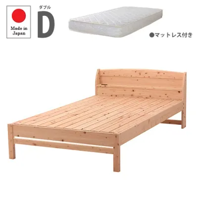 すのこベッド ダブル マットレス付き 宮付き ダブルベッド 木製ベッド 棚付きベッド 宮付きベッド 天然木 国産 シンプル おしゃれ 檜 防虫 ひのき D TCB233-D-RP