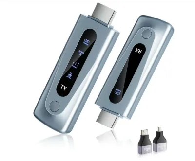 ワイヤレスHDMI信号対応 送受信機セット 無線化 小型 LEDディスプレイ搭載トランスミッター レシーバー 挿すだけ使える30m安定無線伝送 WIFI/設定不要 1080PフルHD/2.4G/5G超低遅延 最大8台増設 テレビ/PC/Mac/Windowカメラ/監視カメラなど対応