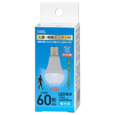 オーム(OHM) LED電球小形 E17 60形相当 人感明暗センサー付 昼光色|オーム電機 LDA7D-G/E17 PIR 06-5699