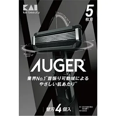 AUGER 5枚刃 替刃4個入 (貝印(Kai Corporation) AUGER (オーガー) 髭剃り 替刃式 男性 メンズ)
