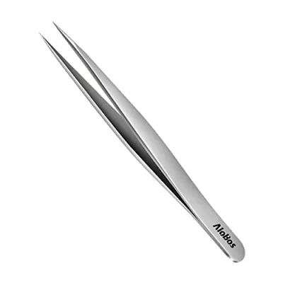 AioBos 毛抜き 先細め 先尖 0.08mm 精密 ピンセット 熱処理済み サンドブラスト 眉毛抜き 鼻毛 黒ずみ取り ヒゲ とげぬき 処理