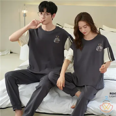 【男女2着セットの価格】ペア パジャマ 半袖 夏 メンズ ルームウェア 外出 レディース 綿 ペアパジャマ ギフト おしゃれ カップル ペア 春夏 結婚祝い プレゼント ペアパジャマ スウェット 上下セット 部屋着 パジャマ カップル お揃い プレゼント ペアルック カップル 灰色