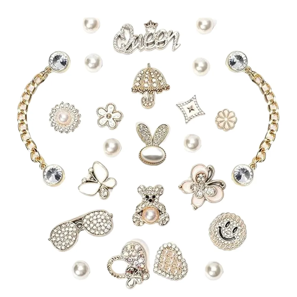 サンダルチャーム 高級ラインストーンジュエリー 可愛いシューズアクセサリー 穴付きサンダル対応 フリンジ&花柄& パール&キラキラデザイン 靴飾り クロッグ用装飾靴アクセサリー 女の子 女性 大人 ギフト