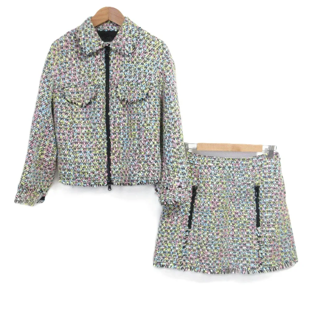 【中古】EMPORIO ARMANI エンポリオアルマーニ ツイードジャケット スカート セットアップ サイズ42 ブラック マルチカラー レディース セットアップ 美品