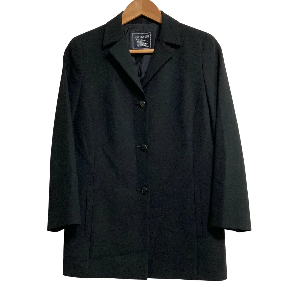【中古】Burberrys バーバリーズ ヴィンテージ ストレッチジャケット サイズ40 ブラック レディース ノーカラージャケット スタンドカラージャケット 美品