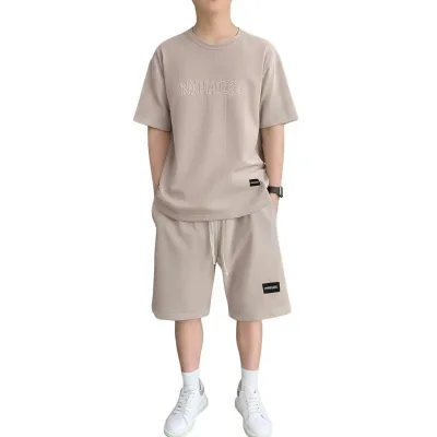 「25%OFFクーポン付き」セットアップ メンズ 夏服 上下セット ワッフル生地 半袖 Tシャツ ハーフパンツ ゆったり 大きいサイズ 無地 クルーネック ルームウェア 部屋着 カジュアル スポーツ ワンマイルウェア お