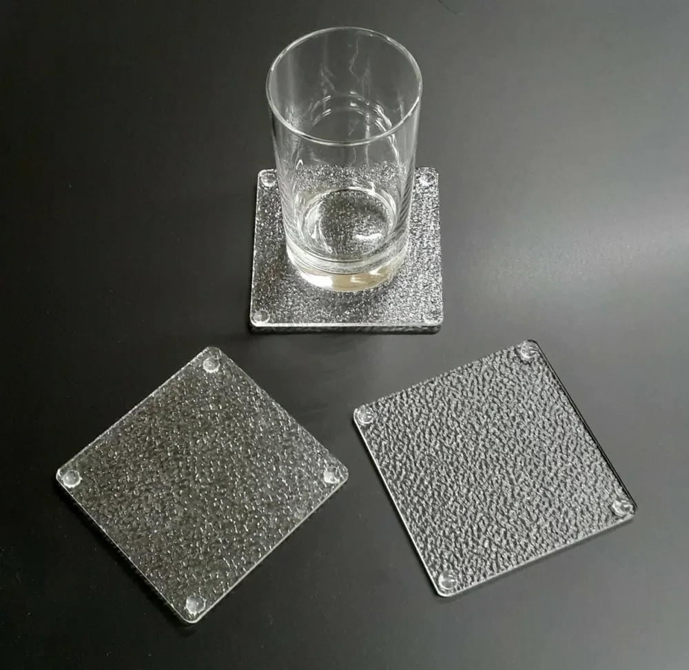 コースター 100角×3mm カスミ模様 透明・カスミ・100角・3mm・すべり止め付き・10枚セット・角R付・オシャレ・キレイ・可愛い・昭和・レトロ・アクリル