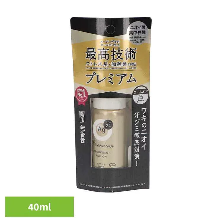 エージーデオ24 プレミアムデオドラントロールオン(無香性) 40ml 14445ワキ 汗ジミ 密着 プレミアム処方 汗臭 ストレス臭 加齢臭 直塗り 速乾 持続 エージーデオ24