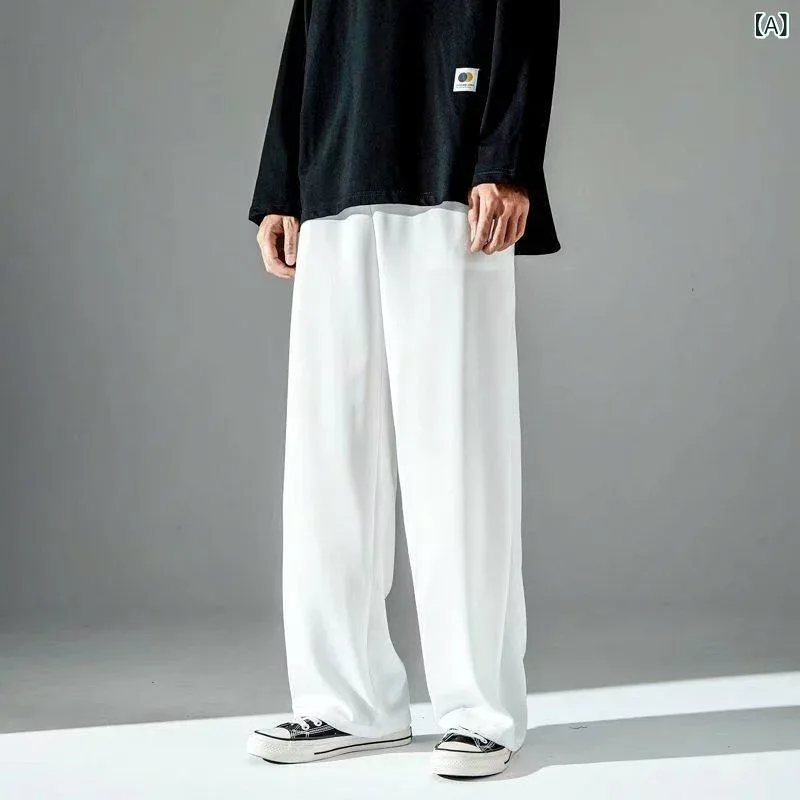 2025 夏 薄手 冷感 パンツ メンズ ストレート レッグ ドレープ スポーツ デイリー カジュアル 九分丈