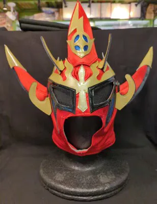 プロレスマスク SIMA製 【獣神サンダーライガー(赤×黒金フチ・青特殊フチ)】タグ付き チャックタイプ