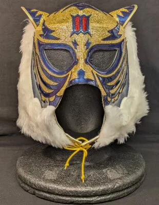 プロレスマスク YN製【初代タイガーマスク(金ラメ×ブルーメタリックフチ)】タグ付き Ⅲマーク