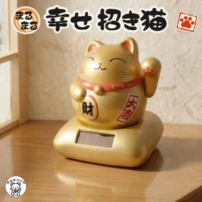 開店祝い 花以外 招き猫 動く ソーラー 周年祝い 移転祝い 金運アップグッズ 手 動く manekineko MANEKI NEKO 金運 招き猫 置物 まねきねこ 開店祝い 【ソーラーまるまる幸せ招き猫 金】 金 外国人 お土産 開業 オープン 周年記念品 猫の日 ねこの日 ネコの日