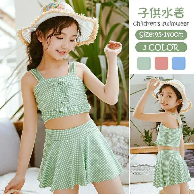 【楽天スーパーSALE】キッズ水着 女の子 2点セット スクール水着 スカート おしゃれ 子供 花柄 チェック柄 日焼け対策 水着 100cm 110cm-140cm 露出控えめ 裏地あり 海 夏 夏対策 夏物 水泳 海 夏用品 夏対策 快適 夏物 夏 キッ