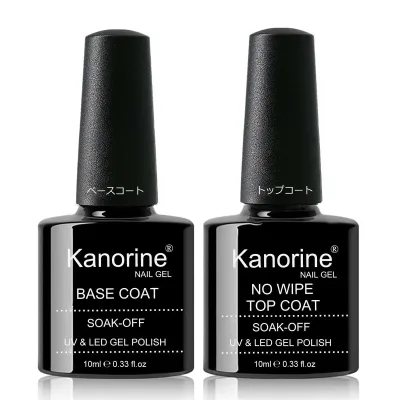 Kanorine ジェルネイル コート ベースコート 10mlx2 本セット ノンワイプ 拭き取り不要 長持ち 大容量 UV/LED対応 ベースジェル Base and Top Coat Gel