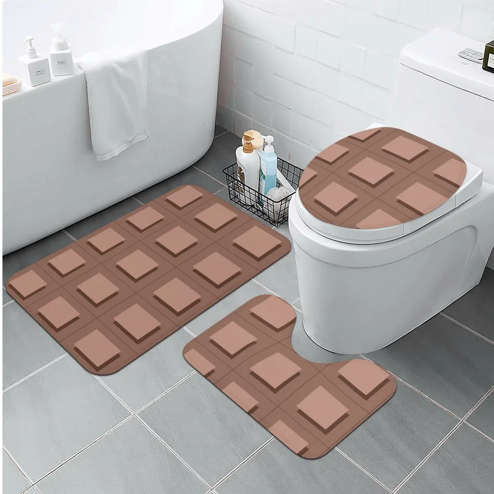 お得なクーポン 送料無料 チョコレートモチーフデザイン トイレマットセット ユニセックス ホームデコレーション 全て シンプル ブラウン チョコレート dottojp ★★★