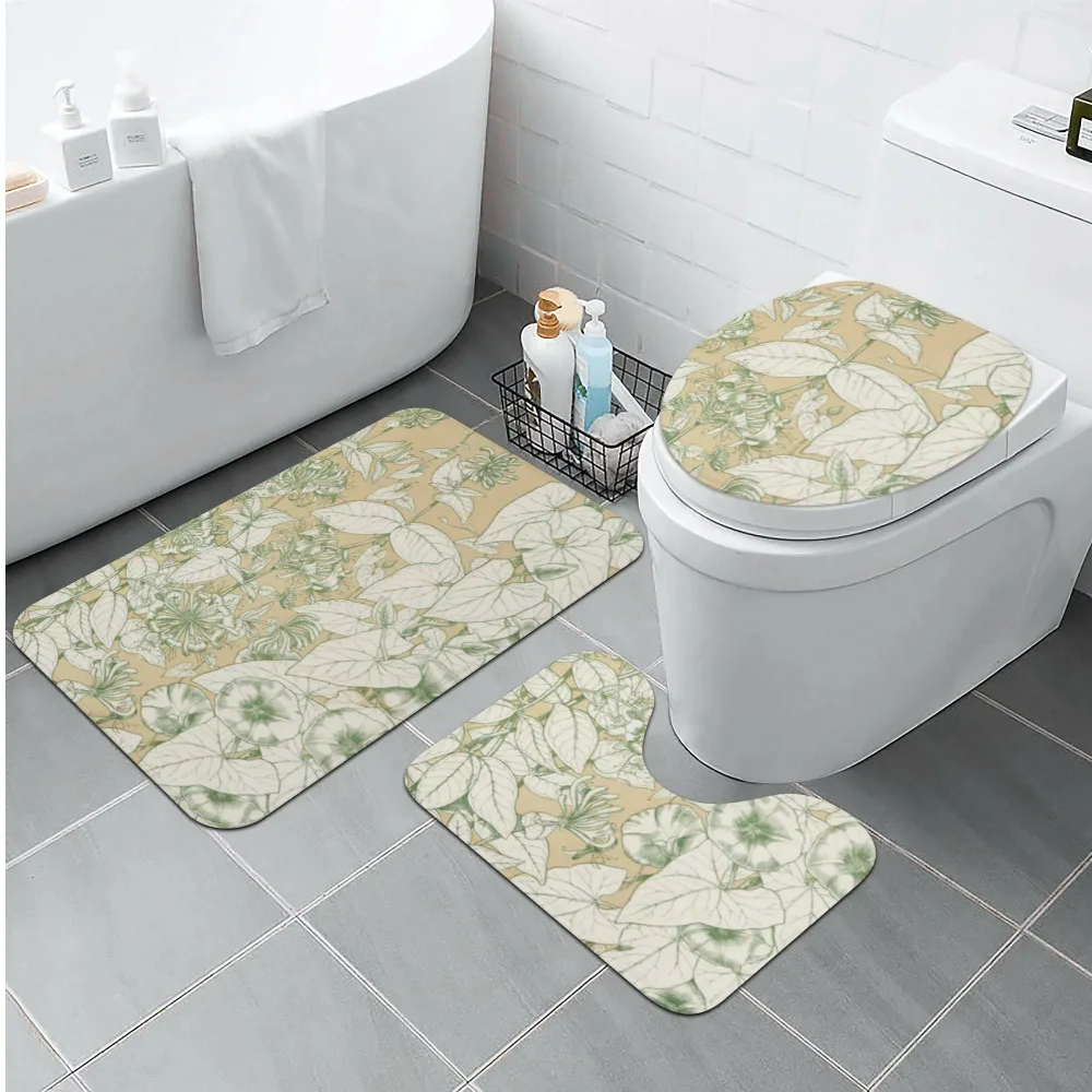 お得なクーポン 送料無料 植物 トイレマットセット ユニセックス ホームデコレーション アート ボタニカル 花 植物 レトロ 葉 アンティーク 葉っぱ 草 Hiibuni ★★★