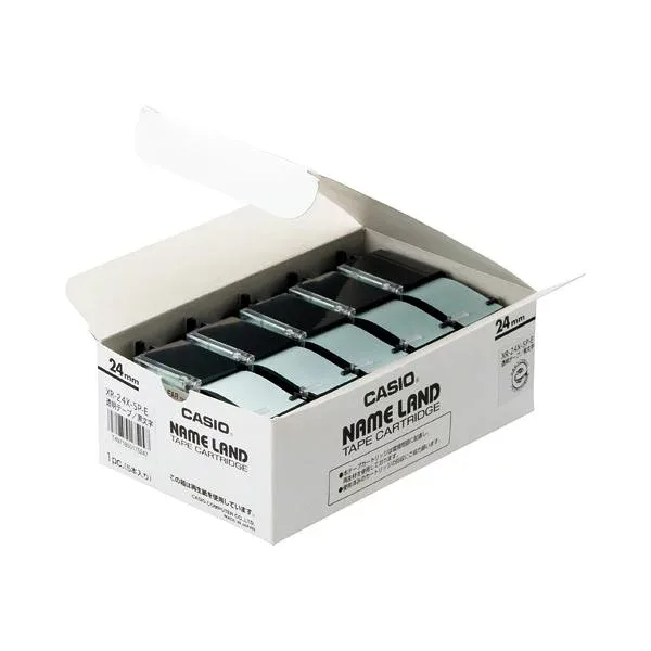 (まとめ)カシオ CASIO ネームランド NAME LAND スタンダードテープ 24mm×8m 透明/黒文字 XR-24X-5P-E 1パック(5個)【×3セット】