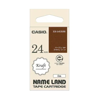 (まとめ) カシオ NAME LANDクラフトテープ 24mm×5m ブラウン/ベージュ文字 XR-24KRBR 1個 【×5セット】