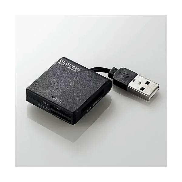 (まとめ) エレコムUSB2.0/1.1 ケーブル固定メモリカードリーダ/43+5メディア ブラック MR-K009BK 1個 【×3セット】