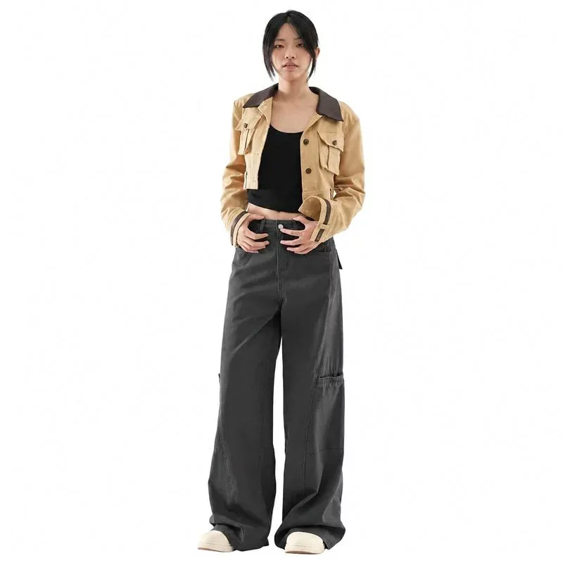 レディース デニムパンツ 着痩せ見え ハイウエスト ワイドパンツ カーゴ ゆったり ストレート カジュアル ロング 体型カバー ヴィンテージ風 ボトムス 春 夏 秋