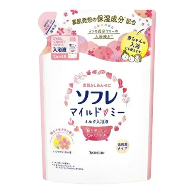 入浴剤 液体 ソフレ マイルド・ミー ミルク入浴液 和らぐサクラの香り つめかえ用(600mL)低刺激タイプ/ アース製薬
