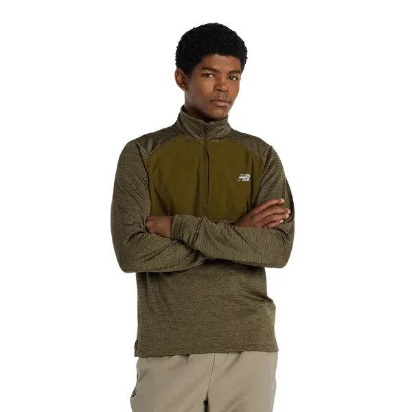 特価 ニューバランス Athletics Heat Grid 1/2 Zip クオータージップトップ MT43204-WOO ランニングウェア WOODLAND HEATHER