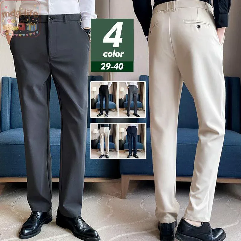 スラックス メンズ イージーパンツ ストレッチ 長ズボン ハイウエスト ストレート ビジネス カジュアル スリム 無地 ゆったり 細身 就活 通勤
