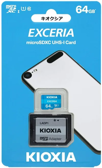KIOXIA microSDXCカード64GB EXCERIA Class10 UHS-I対応 100MB/s アダプター付属 キオクシア フルHD録画対応カード LMEX1L064GG2 防水