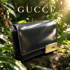กระเป๋าสะพายไหล่ GUCCI Clutch 2way G Logo Metal Fittings Gold Flap Leather สีดำ Old Gucci Vintage
