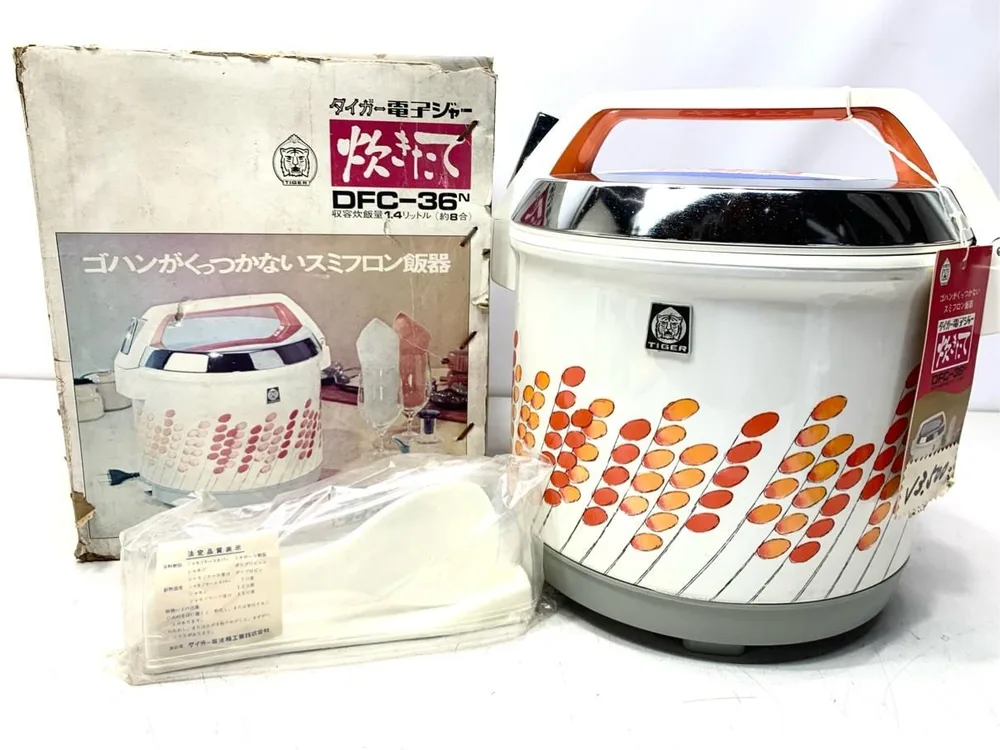 【未使用・元箱付】昭和レトロ タイガー 電子ジャー 炊きたて DFC-36 花柄 8合 ビンテージ A1767B12