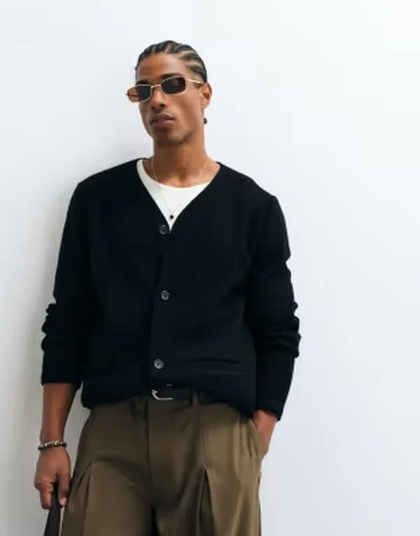 セレクティッド メンズ アウター カーディガン Vネック ウール Selected 100 boiled wool vneck cardigan Black ブラック